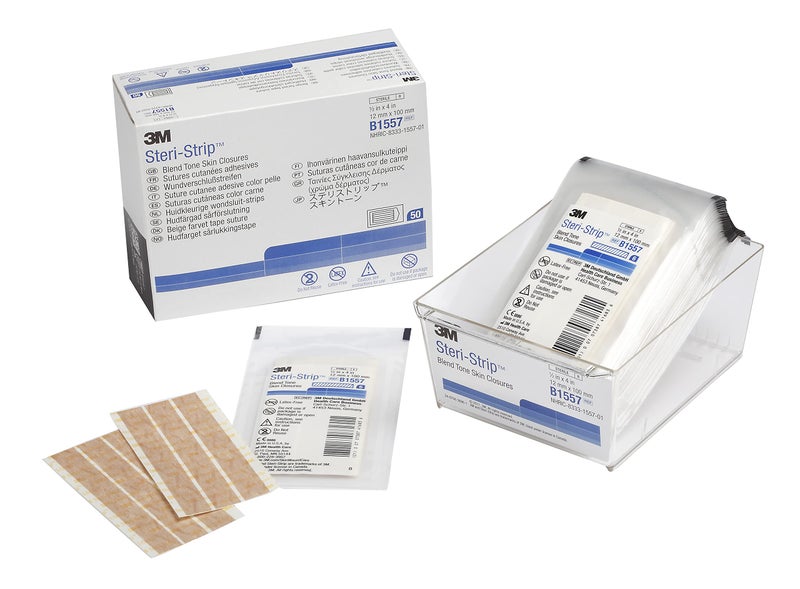 STERI-STRIP 3Mâ„¢ Steri-Stripâ„¢ Blend Tone Skin Closures, B1557, Tan, 1/2 in x 4 in (12mm x 100mm), 50 Bag/Carton, 4 Carton/Case - Image 1